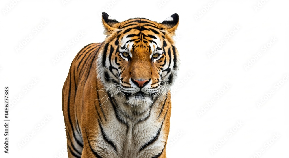Majestic Bengal Tiger Powerful Portrait Against a White Background Majestic Bengal Tiger Powerful Portrait Against a White Background