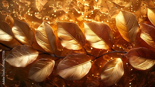 Glittering golden leaf detailed natural high resolution photo