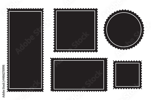 Postage stamp template collection. Letter stamps with perforated edges.