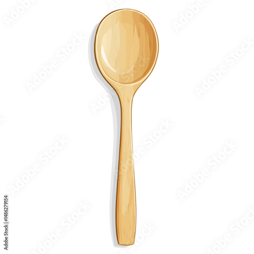 2D flat Wooden Spoon vector illustration, isolated on a white background.