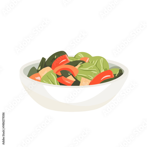 Vegetable Stir Fry 2D flat vector illustration, isolated on a white background.