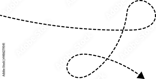 Hand drawn dotted arrows. Hand drawn freehand different curved lines, swirls arrows. Curved arrow line. Doodle, sketch style. Isolated Vector illustration.