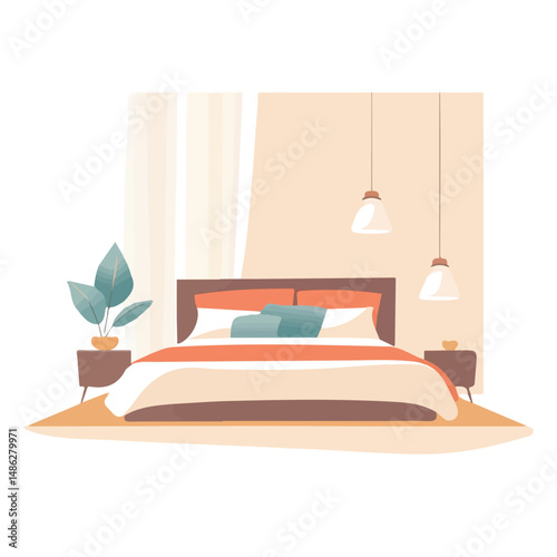 Bedroom With Soft Lighting 2D flat vector illustration, isolated on a white background.