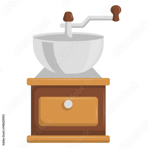 Classic Manual Coffee Grinder – Flat Vector Kitchen Tool Illustration

