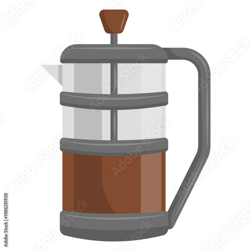 French Press Coffee Maker – Flat Vector Brewing Equipment Illustration

