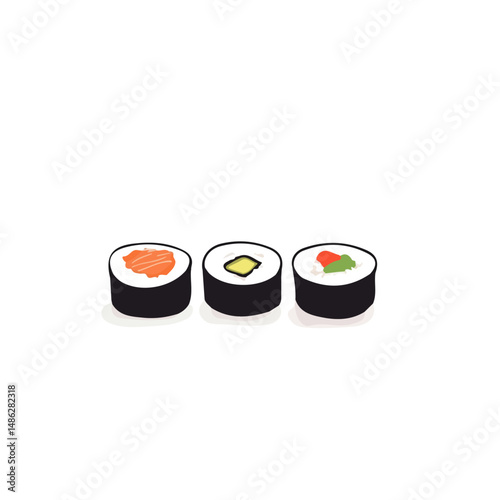 2D flat Sushi Rolls vector illustration, isolated on a white background.
