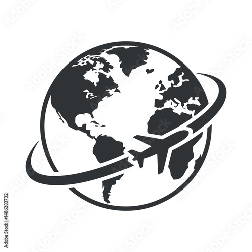 Airplane Flying Around the World Globe Icon for Travel Agency Website