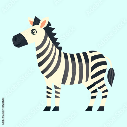 Cartoon Zebra Standing Still with Simple Shapes and Pastel Colors