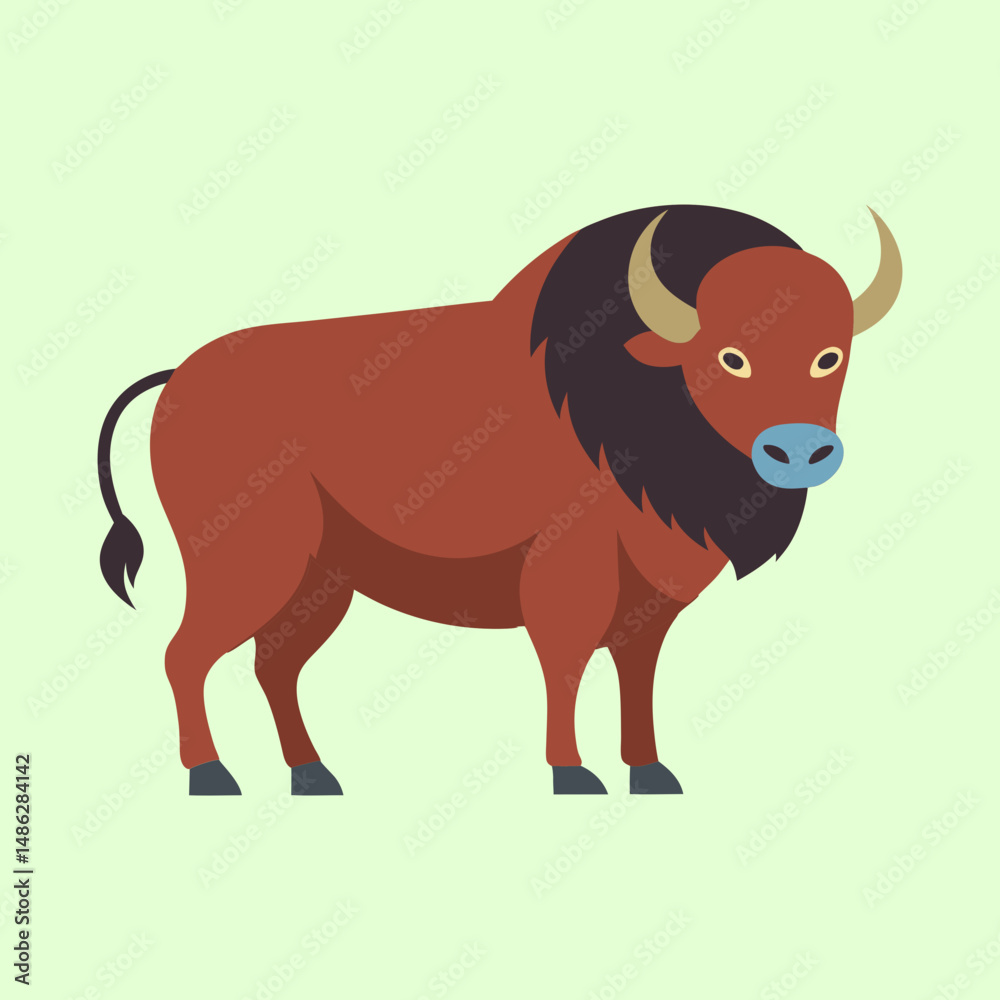 Obraz premium Stylized American bison standing on a light green background illustration art