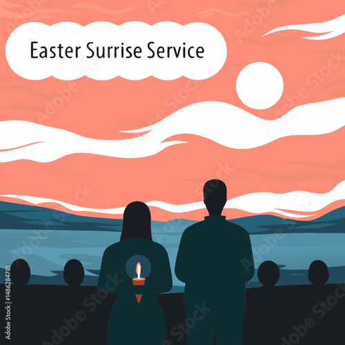 Silhouettes holding candles before Easter sunrise service, capturing a peaceful, spiritual moment in a serene early morning setting.