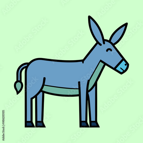 Stylized cartoon donkey illustration on light green background with black outlines
