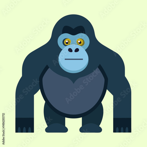 Flat illustration of a male gorilla, showcasing its muscular build and strength