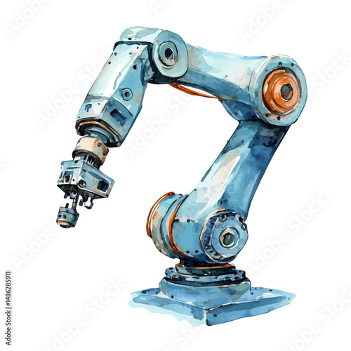 Robotic Arm Assembling Parts, watercolor vector, high quality, isolated on a white background.