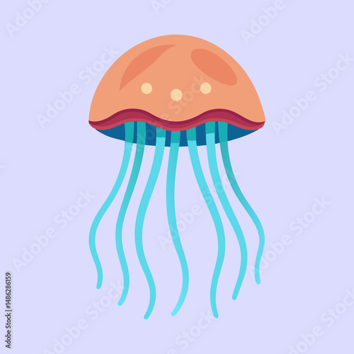 Simple illustration of a whimsical jellyfish with long dangling tentacles and pastel colors