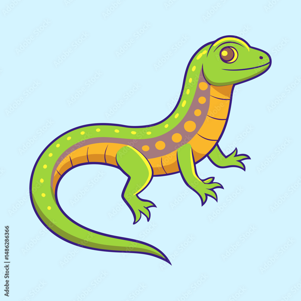 Cartoon newt character with a green body and yellow markings Cartoon newt character with a green body and yellow markings