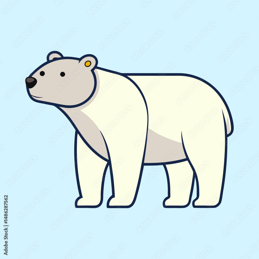 Fototapeta premium Cute Cartoon Polar Bear Standing Calmly on a Light Blue Background