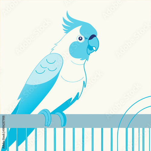 Adorable Gala cockatoo perched on a cage against a clean white background, perfect for bird lovers and exotic pet-themed designs.