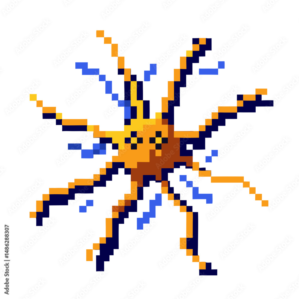 Fototapeta premium Creative pixel art neuron in bright colors showcasing its structure