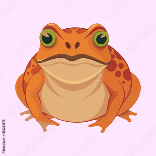 Cartoon Orange Toad with Green Eyes on a Light Pink Background