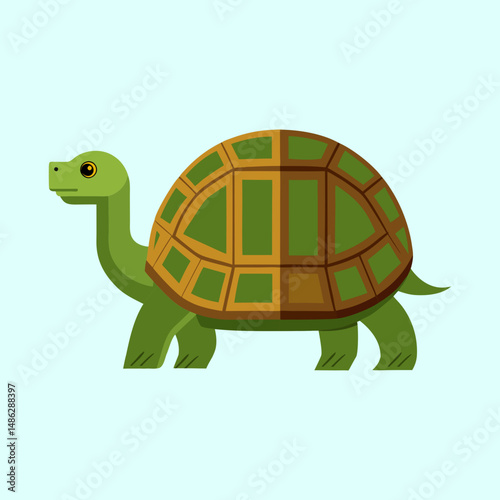 Illustration of a green turtle with a brown shell on a light background