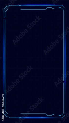 Futuristic technology game ui, gui, fui frames with glowing neon blue border Banner Digital Background. User interfaces gaming overlays or sci fi visual hud elements. Colorful night banner.