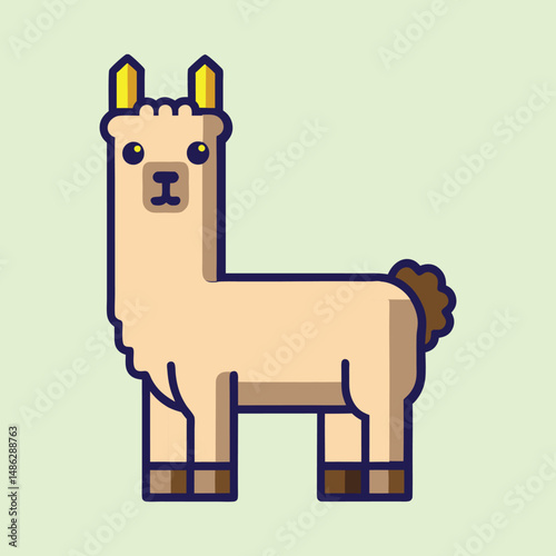 Adorable Flat Vector Alpaca Illustration with Detailed Outlines on Light Green Background