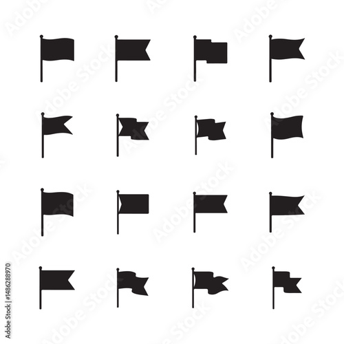 Collection of Black Flag Icons in Various Shapes and Styles on White Background