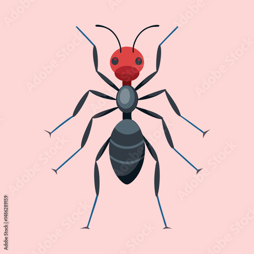Cartoon Ant Illustration with Striking Colors on a Pale Pink Background
