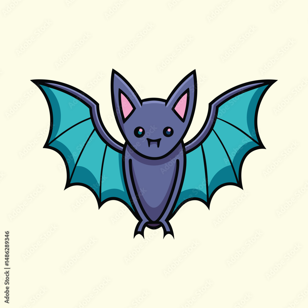 Obraz premium Cute cartoon bat with large wings and a charming expression vector