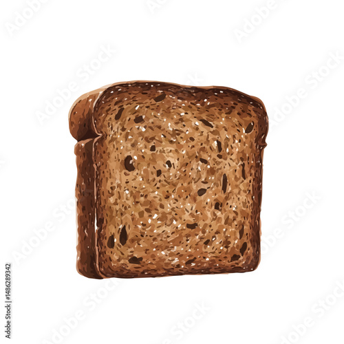 2D flat Whole Wheat Bread vector illustration, isolated on a white background.
