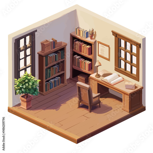 2D flat Study Room vector illustration, isolated on a white background.