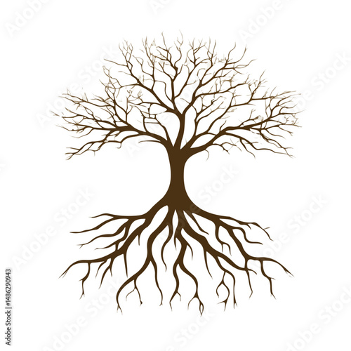 2D flat Tree Roots vector illustration, isolated on a white background.