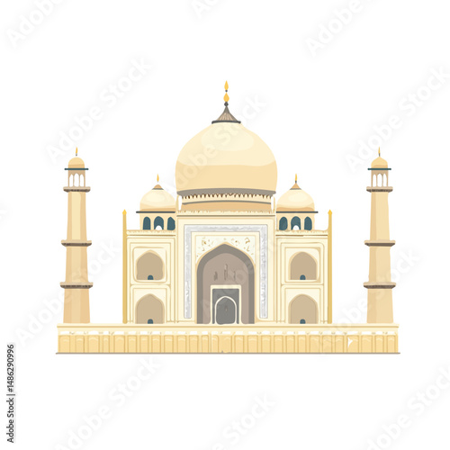 2D flat vector illustration of Taj Mahal, isolated on a white background.