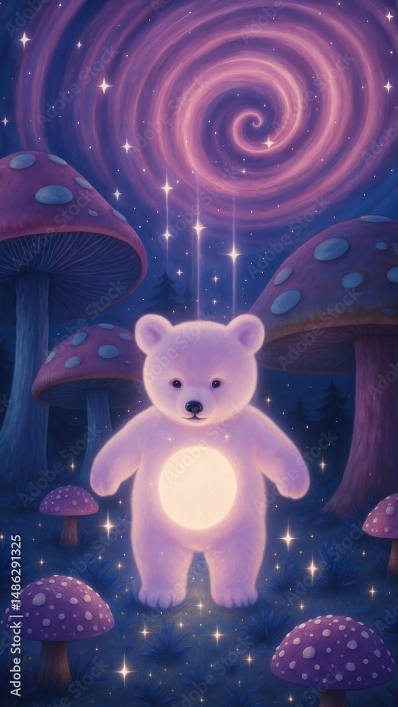 Naklejka premium Whimsical glowing bear fantasy