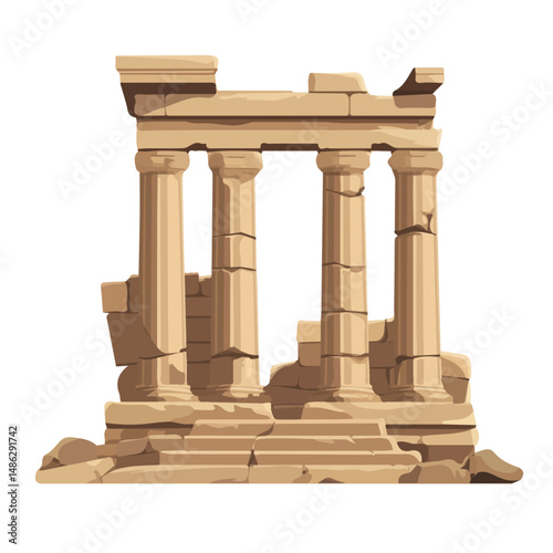 2D flat vector illustration of Ancient Ruins, isolated on a white background.