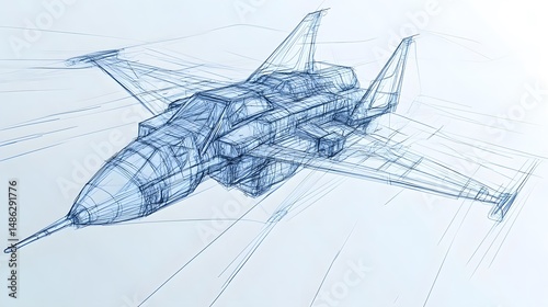 Futuristic Fighter Jet Blueprint Sketch Design