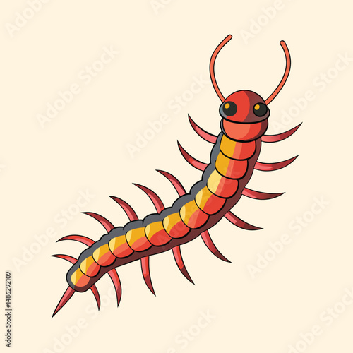 Cartoon illustration of a segmented arthropod, possibly a centipede or millipede