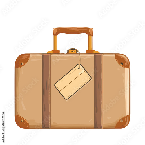 2D flat vector illustration of Suitcase With Tag, isolated on a white background.