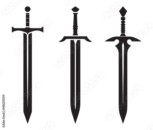Vector illustration of an old sword. Iconic Sword Silhouettes.
