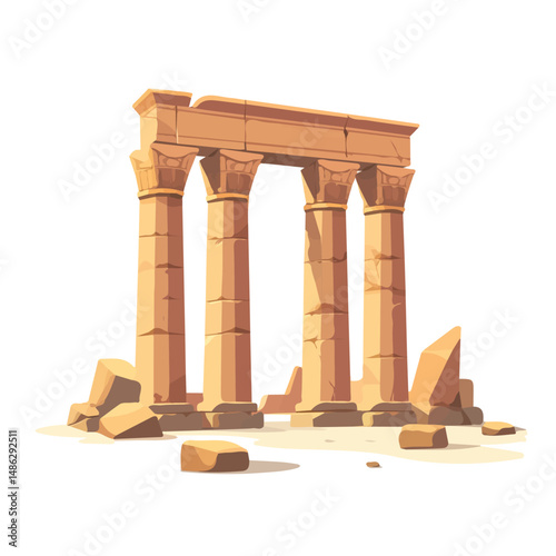 2D flat Ancient Ruins vector illustration, isolated on a white background.