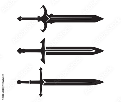 Vector illustration of an old sword. Iconic Sword Silhouettes.