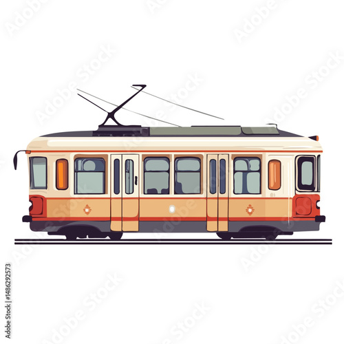Tram 2D flat vector illustration, isolated on a white background.