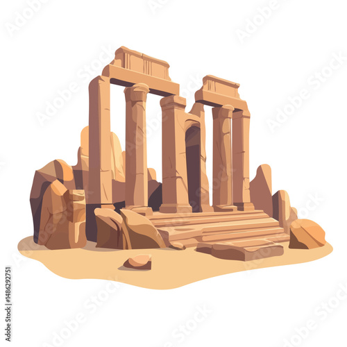 2D flat Ancient Ruins vector illustration, isolated on a white background.
