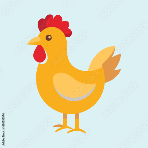Cartoon Chicken Illustration on a Light Blue Background with Simple Details