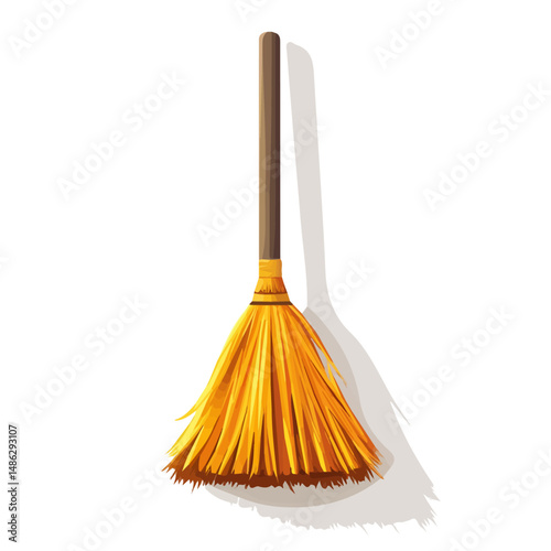 2D flat Sweeping Broom vector illustration, isolated on a white background.