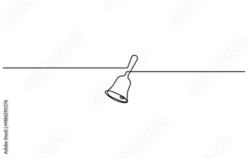 Christmas bell with red ribbon drawn in one continuous line, Jingle bell continuous one line drawing, single line art element of Isolated outline vector icon.