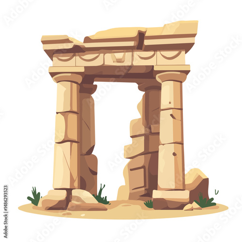 2D flat vector illustration of Ancient Ruins, isolated on a white background.