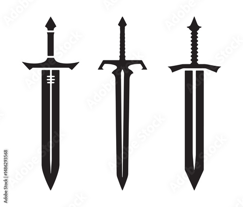 Vector illustration of an old sword. Iconic Sword Silhouettes.