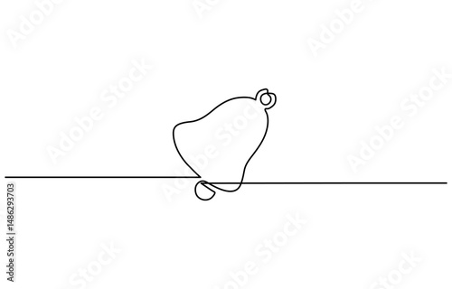 Christmas bell with red ribbon drawn in one continuous line, Jingle bell continuous one line drawing, single line art element of Isolated outline vector icon.