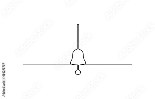 Christmas bell with red ribbon drawn in one continuous line, Jingle bell continuous one line drawing, single line art element of Isolated outline vector icon.